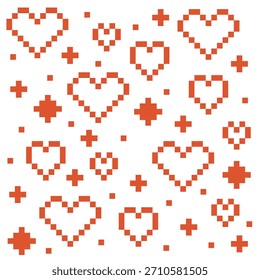 Pixel pattern with hearts. Pixel seamless pattern with hearts. EPS 10.