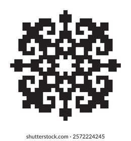 Pixel pattern Kazakh ornament, Silhouette icon. Vector illustration