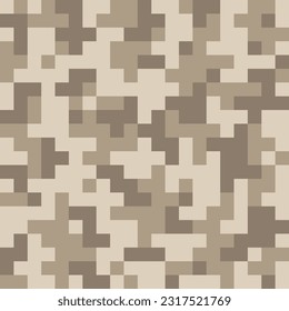 Pixel pattern for military camouflage in beige sand color for seamless background. Three colors