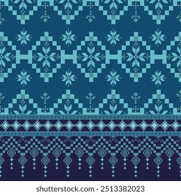 Patrón de píxeles. Patrón étnico original. Antecedentes Abstractas. Azul. Patrón sin fisuras. Para telas impresas, alfombras, cortinas, mantas, sarongs, camisas, bolsas de tela y otras decoraciones según lo deseado.