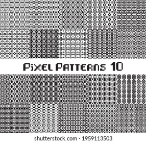 Pixel pattern seamless, black and white color. Patterns set in retro design video games.