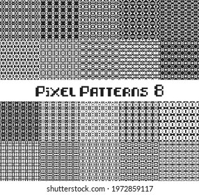 Pixel pattern seamless, black and white color. Patterns set in retro design video games.