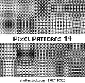 Pixel pattern seamless, black and white color. Patterns set in retro design video games.