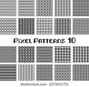Pixel pattern seamless, black and white color. Patterns set in retro design video games.