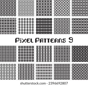 Pixel pattern seamless, black and white color. Patterns set in retro design video games.