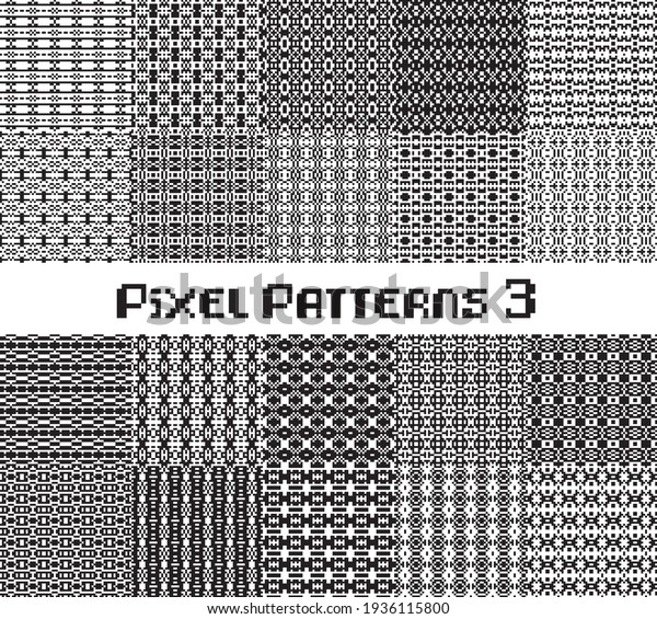 Pixel pattern seamless, black and\
white color. Patterns set in retro design video\
games.