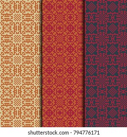 Pixel pattern set. Ethnic seamless design. Vector fashion backgrounds.