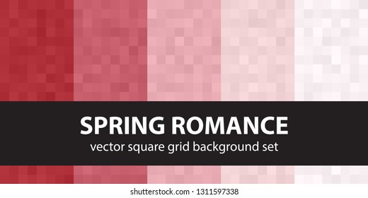 Pixel pattern set Spring Romance. Vector seamless pixel art backgrounds