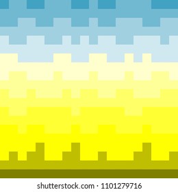 pixel pattern, setting sun and blue sky over the city