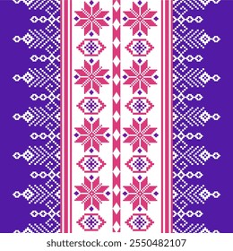a pixel patterns Floral on  dark purple and white background
