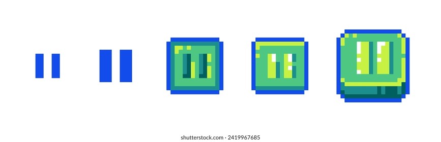 Pixel Pause Icon Set for Retro Game UI. Retro 8-Bit Style Control and Media Pause Buttons.