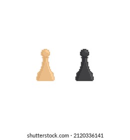 Pixel  pawn icon vector chess. Chessmen figure pixel art pieces. 