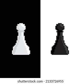 Pixel  pawn icon vector chess. Chessmen figure pixel art pieces. 