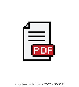 Icono de archivo PDF de píxeles. Vector pixel art pdf documento 8 bit logo para el juego