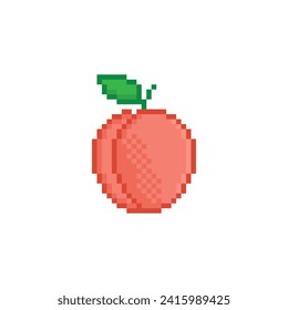 pixel peach  icon.  Vector pixel art peach 8 bit for game  logo template 