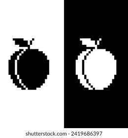 icono de píxel melocotón.  Máscara de imágenes de píxeles vectoriales de 8 bits para la plantilla de logotipo de juego 