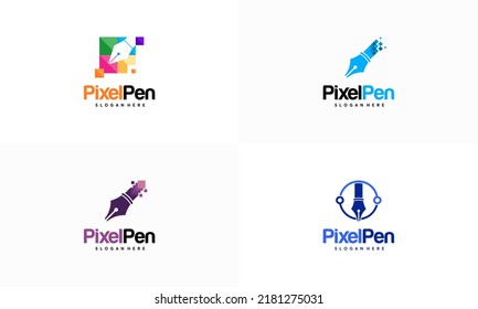 Diseños de logotipo de la pluma de píxeles vectores de concepto, diseños de plantillas de logotipo de creador