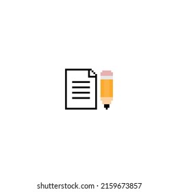 pixel pencil and document icon.  Vector pixel art  8 bit logo for game
