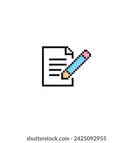 pixel pencil and document icon.  Vector pixel art  8 bit logo for game
