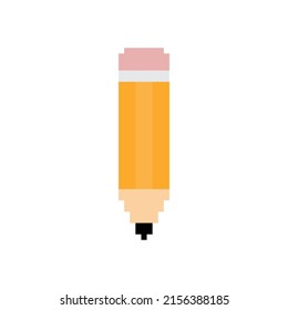 pixel pencil icon.  Vector pixel art pencil 8 bit logo for game