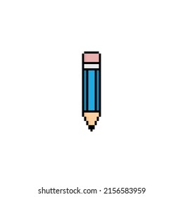 Pixel Pencil Icon.  Vector Pixel Art Pencil 8 Bit Logo For Game