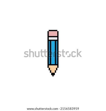 pixel pencil icon.  Vector pixel art pencil 8 bit logo for game