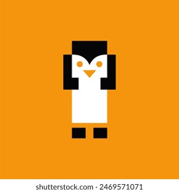 pixel penguin logo icon design