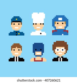 pixel people avatar set vector art illustration