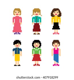 pixel people avatar set vector art illustration