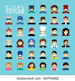 Pixel People Avatar Set Vector Art Illustration