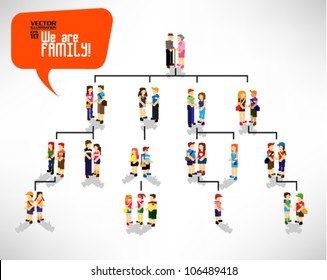 pixel people family tree with three generations vector icon design