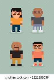 pixel people icon set design