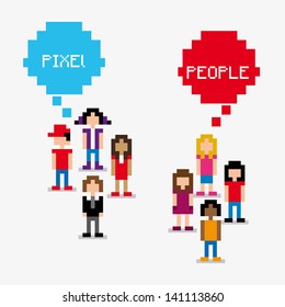 pixel people over white background vector illustration