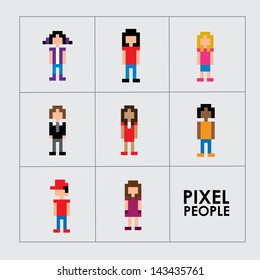 pixel people over white background vector illustration