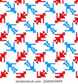 Patrón de personas de píxeles. Figuras rojas y azules. Vector nacional del color. Diseño popular sin fisuras. EPS 10.