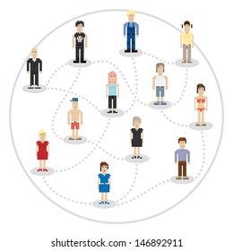 Pixel people social connection. Vector illustration.