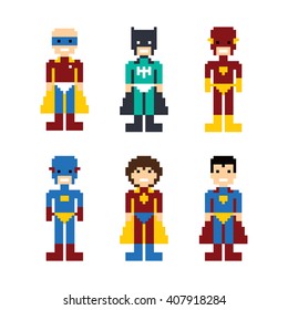 Pixel People Superhero Avatar Vector Art Illustration