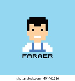 pixel people theme farmer avatar guy vector art illustration