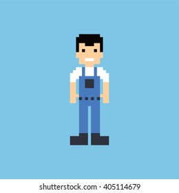 pixel people theme mechanic avatar guy vector art illustration