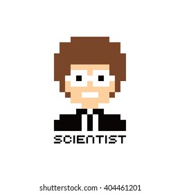 Pixel People Theme Scientist Professor Avatar Guy Vector Art Illustration