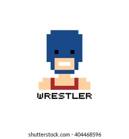 pixel people theme wrestler avatar guy vector art illustration