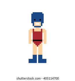 pixel people theme wrestler avatar guy vector art illustration