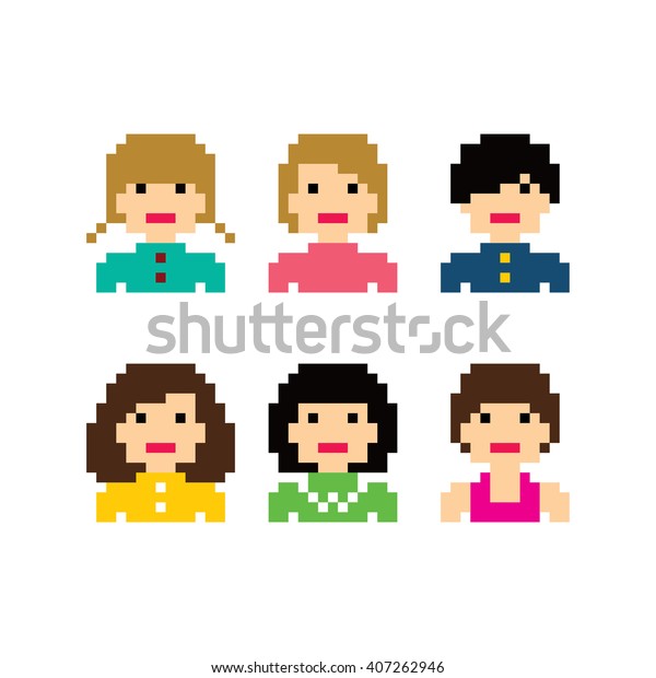 Pixel People Woman Avatar Set Vector Stock Vector (Royalty Free ...