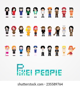 pixel peoples set vector