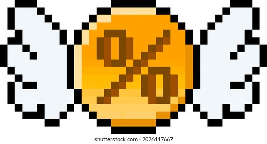 Pixel Percentage Coin With Wings - Vector, Isolated