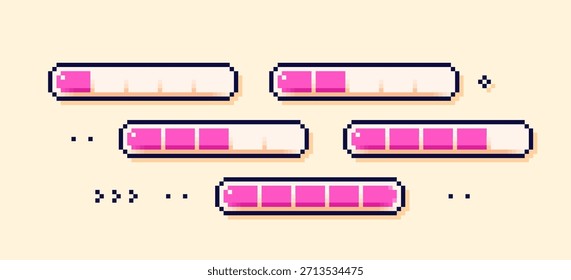 Pixel percentage scale. Magenta loading process bars.