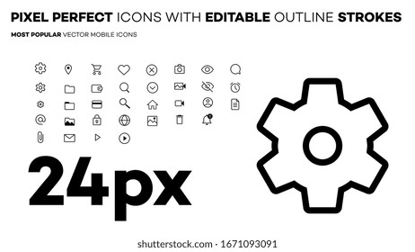 Iconos de 24px perfectos con un contorno editable. El conjunto de iconos de vector móvil más popular.