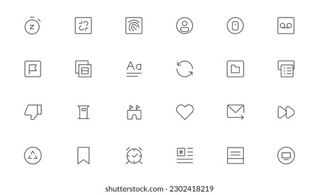 Pixel Perfect. Basic User Interface Essential Set. Line Outline Icons. For App, Web, Print. Editable Stroke. Pixel Stroke Wide with Round Cap and Round Corner