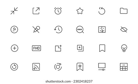 Pixel Perfect. Basic User Interface Essential Set. Line Outline Icons. For App, Web, Print. Editable Stroke. Pixel Stroke Wide with Round Cap and Round Corner