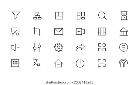 Pixel Perfect. Basic User Interface Essential Set. Line Outline Icons. For App, Web, Print. Editable Stroke. Pixel Stroke Wide with Round Cap and Round Corner